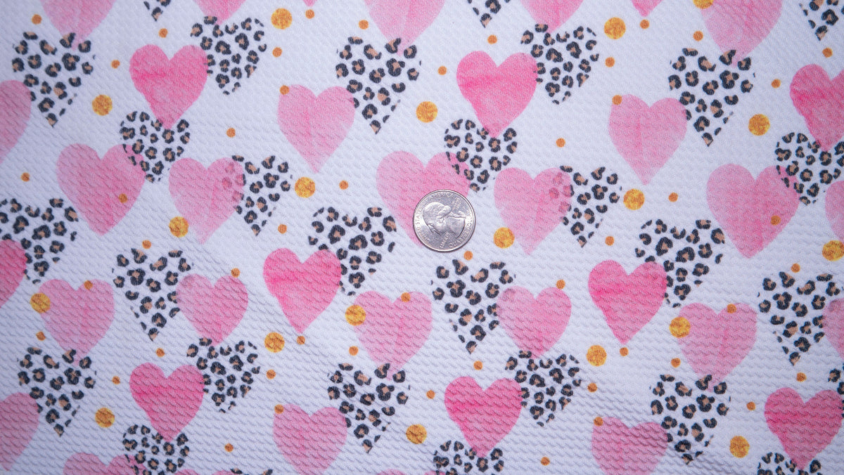 Leopard Heart Bullet Print #358 Ribbed Scuba Techno Double Knit 2-Way Stretch Poly Spandex Apparel Craft Fabric 58"-60" Wide BTY