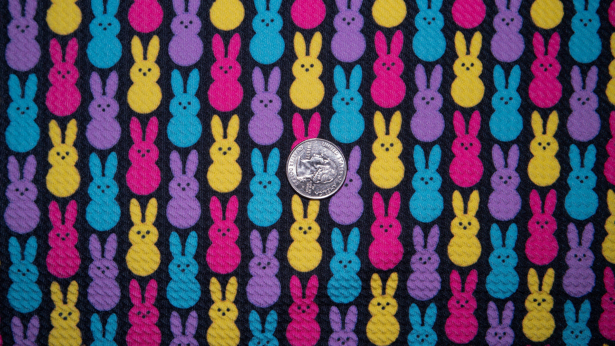 Peeps Bunny Candy Bullet Print #360 Ribbed Scuba Techno Double Knit 2-Way Stretch Poly Spandex Apparel Craft Fabric 58"-60" Wide BTY