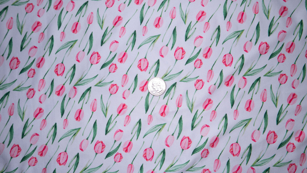 Tulip Floral #179 Double Brushed Polyester Spandex Apparel Stretch Fabric 190 GSM 58"-60" Wide By The Yard