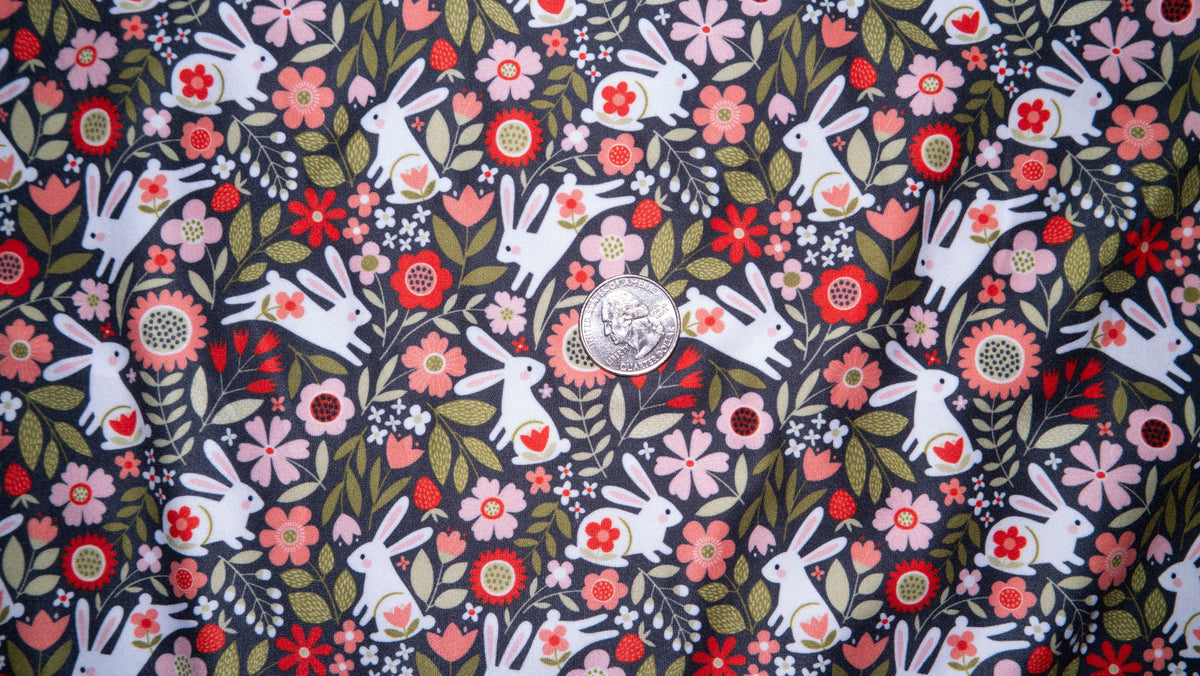 Spring Bunny Floral #178 Double Brushed Polyester Spandex Apparel Stretch Fabric 190 GSM 58"-60" Wide By The Yard