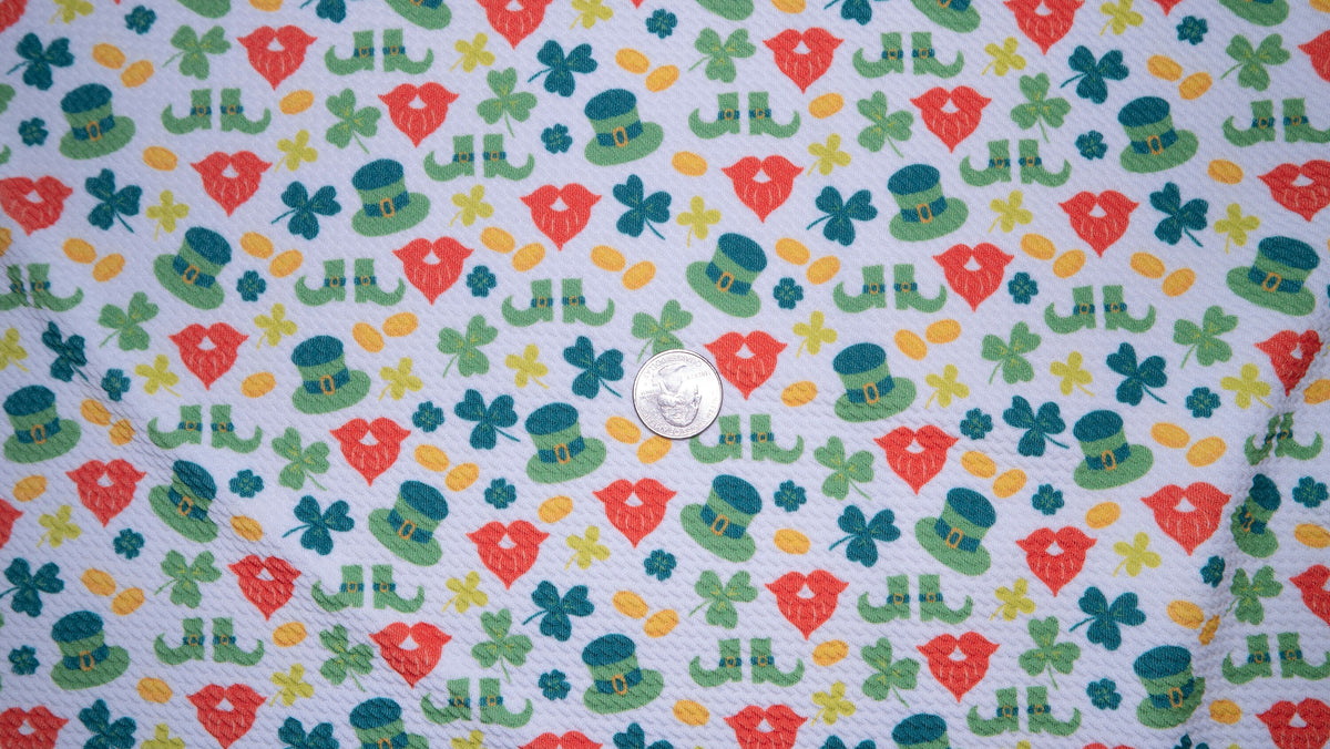 Leprechaun Saint Patrick Bullet Print #357 Ribbed Scuba Techno Double Knit 2-Way Stretch Poly Spandex Apparel Craft Fabric 58"-60" Wide BTY
