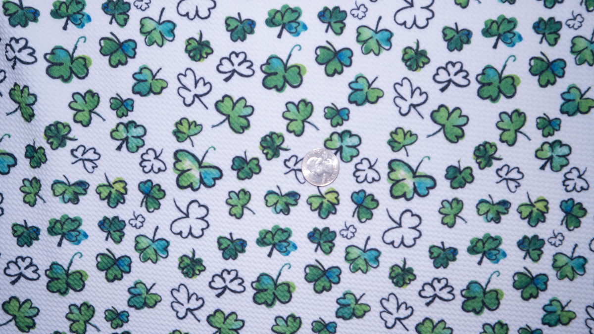 Four Leaf Clover Bullet Print #359 Ribbed Scuba Techno Double Knit 2-Way Stretch Poly Spandex Apparel Craft Fabric 58"-60" Wide BTY