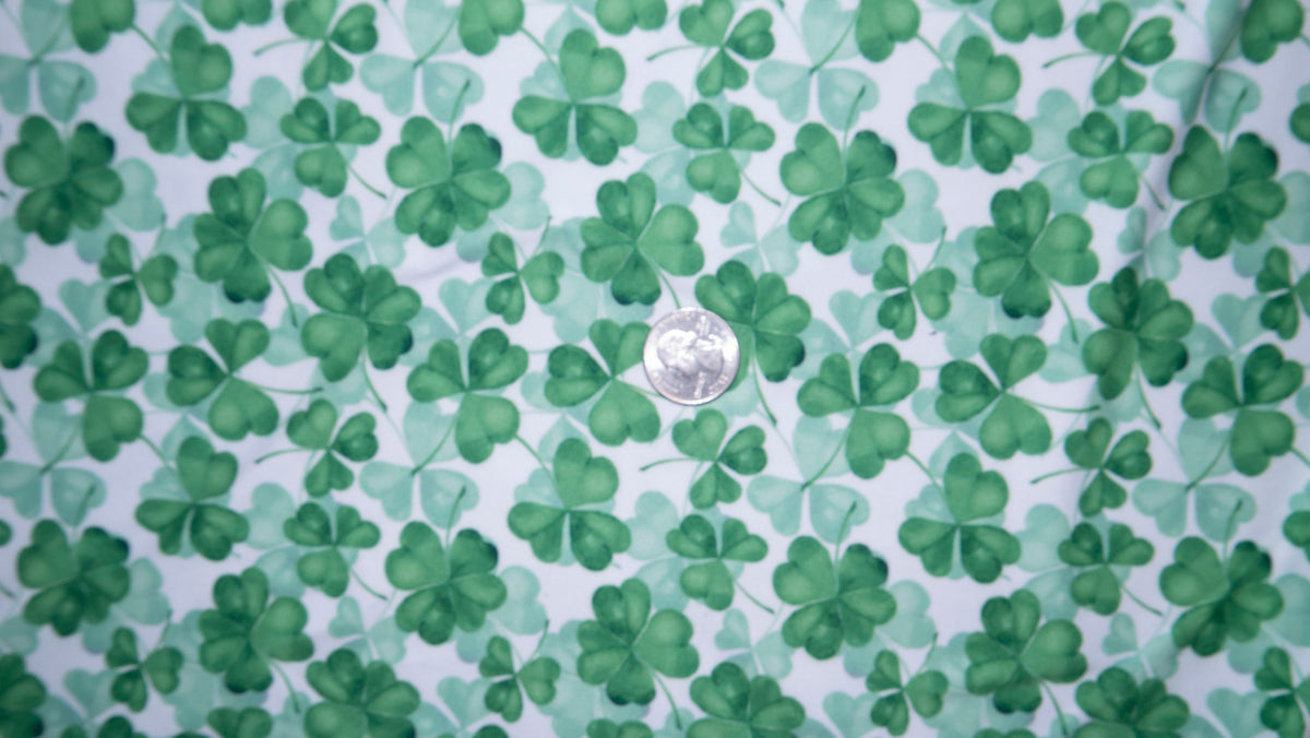 Four Leaf Clover Print #155 Double Brushed Polyester Spandex Apparel Stretch Fabric 190 GSM 58"-60" Wide By The Yard