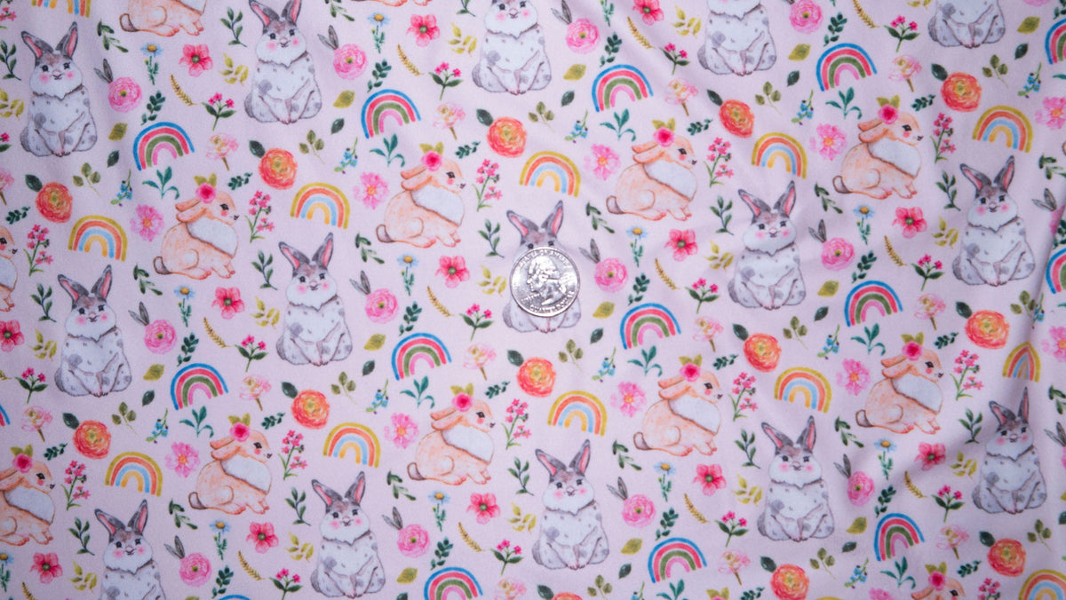 Spring Bunny Rainbow Floral #177 Double Brushed Polyester Spandex Apparel Stretch Fabric 190 GSM 58"-60" Wide By The Yard