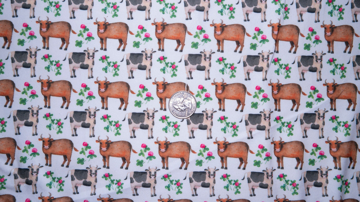250 GSM DBP Cows DBP Print #190 Double Brushed Polyester Spandex Apparel Stretch Fabric 58"-60" Wide By The Yard