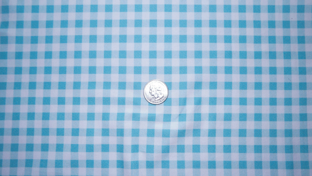 Pastel Blue Gingham DBP Print #205 Double Brushed Polyester Spandex Apparel Stretch Fabric 190 GSM 58"-60" Wide By The Yard