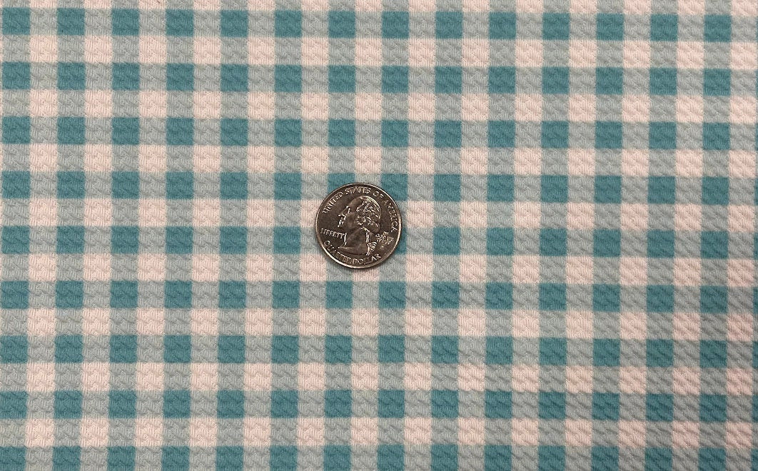 Pastel Blue Gingham Bullet Print #372 Ribbed Scuba Techno Double Knit 2-Way Stretch Poly Spandex Apparel Craft Fabric 58"-60" Wide BTY