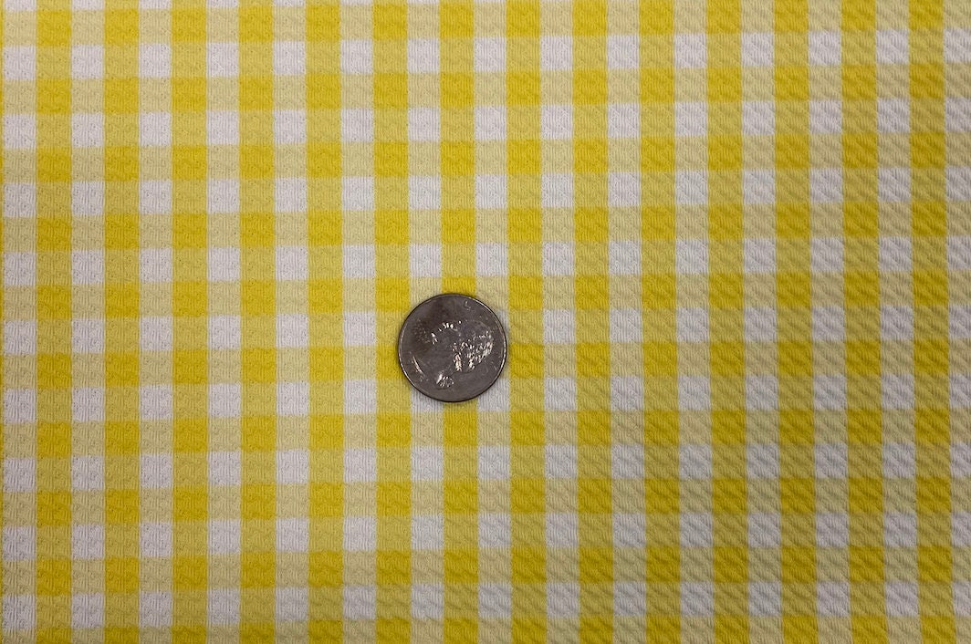 Yellow Gingham Bullet Print #377 Ribbed Scuba Techno Double Knit 2-Way Stretch Poly Spandex Apparel Craft Fabric 58"-60" Wide BTY