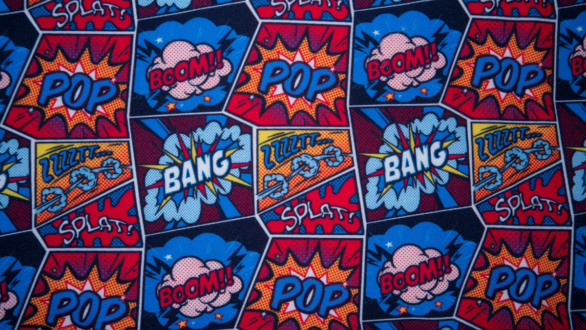 Comic Book DBP Print #187 Double Brushed Polyester Spandex Apparel Stretch Fabric 190 GSM 58"-60" Wide By The Yard