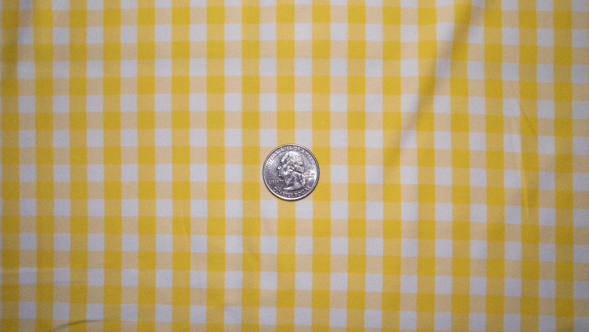 250 GSM DBP Yellow Gingham Print #193 Double Brushed Polyester Spandex Apparel Stretch Fabric 58"-60" Wide By The Yard