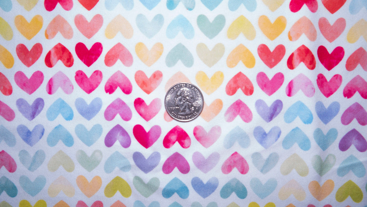 Pastel Hearts DBP Print #204 Double Brushed Polyester Spandex Apparel Stretch Fabric 190 GSM 58"-60" Wide By The Yard