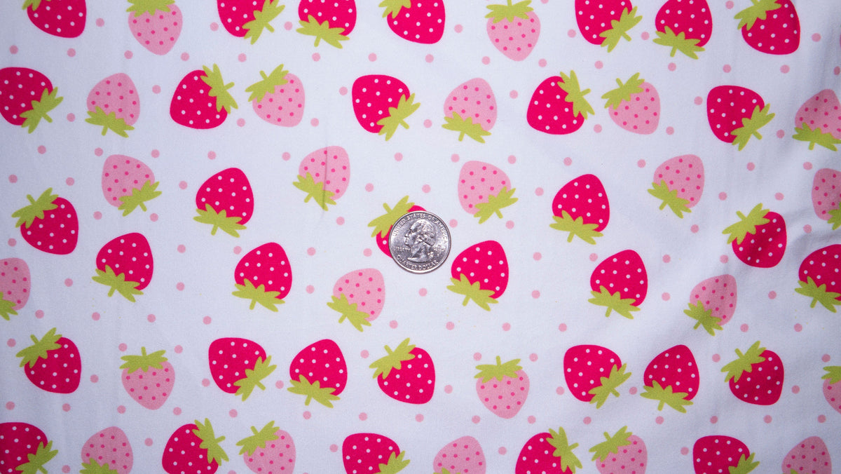 Strawberry Polka Dot DBP Print #214 Double Brushed Polyester Spandex Apparel Stretch Fabric 190 GSM 58"-60" Wide By The Yard