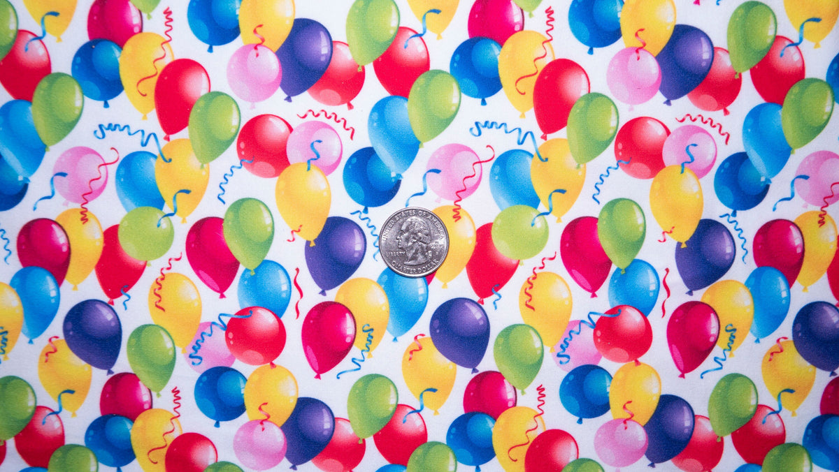 Birthday Balloons DBP Print #216 Double Brushed Polyester Spandex Apparel Stretch Fabric 190 GSM 58"-60" Wide By The Yard