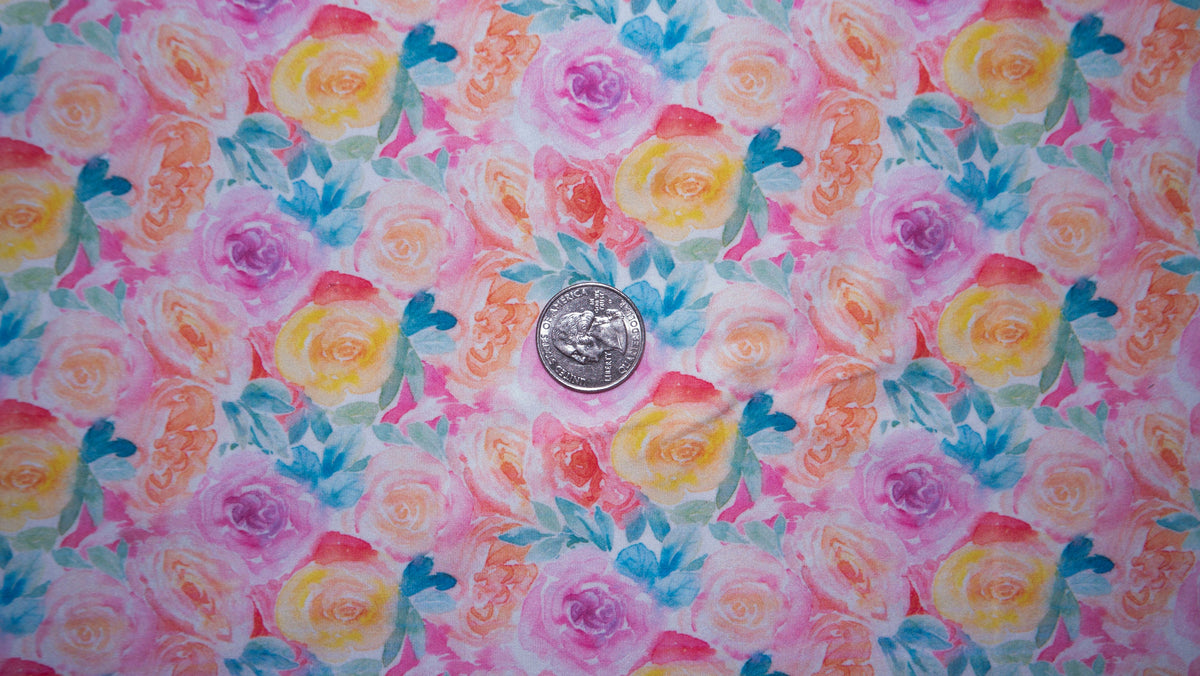 Watercolor Floral DBP Print #217 Double Brushed Polyester Spandex Apparel Stretch Fabric 190 GSM 58"-60" Wide By The Yard