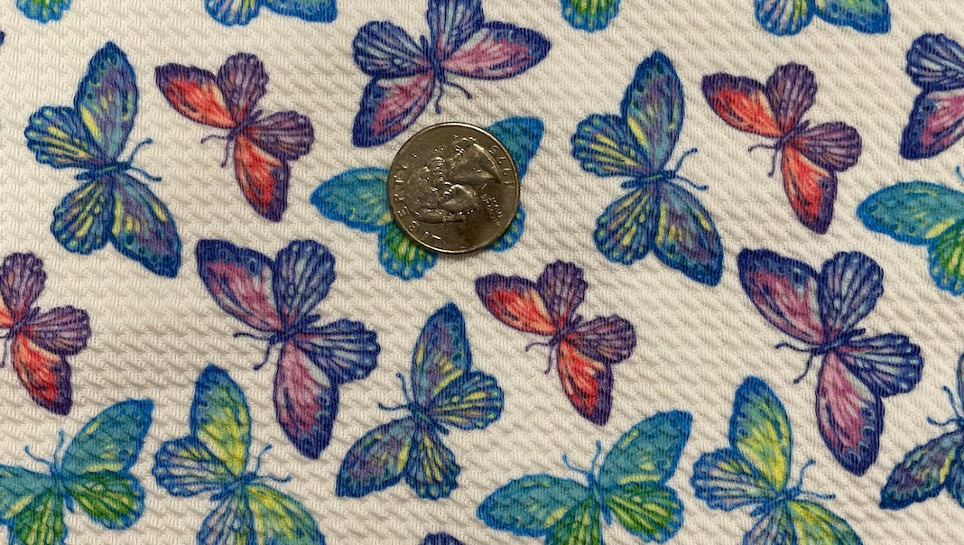 Butterfly Bullet Print #393 Ribbed Scuba Techno Double Knit 2-Way Stretch Poly Spandex Apparel Craft Fabric 58"-60" Wide BTY