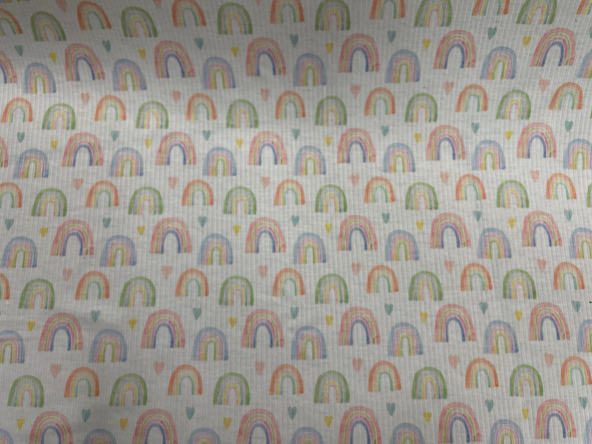 Pastel Rainbow Rib Knit Print #10 4x2 Jersey Knit Polyester Rayon Spandex Stretch 190GSM Apparel Fabric 58"-60" Wide By The Yard