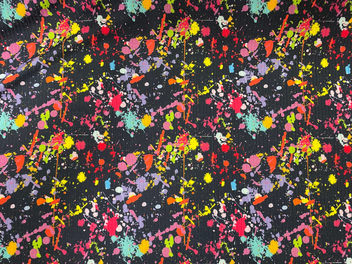 Paint Splatter Rib Knit Print #17 4x2 Jersey Knit Polyester Rayon Spandex Stretch 190GSM Apparel Fabric 58"-60" Wide By The Yard