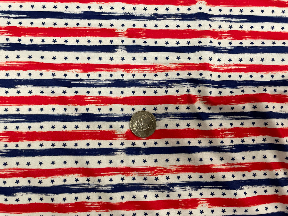 Stars and Stripes DBP Print #228 Double Brushed Polyester Spandex Apparel Stretch Fabric 190 GSM 58"-60" Wide By The Yard