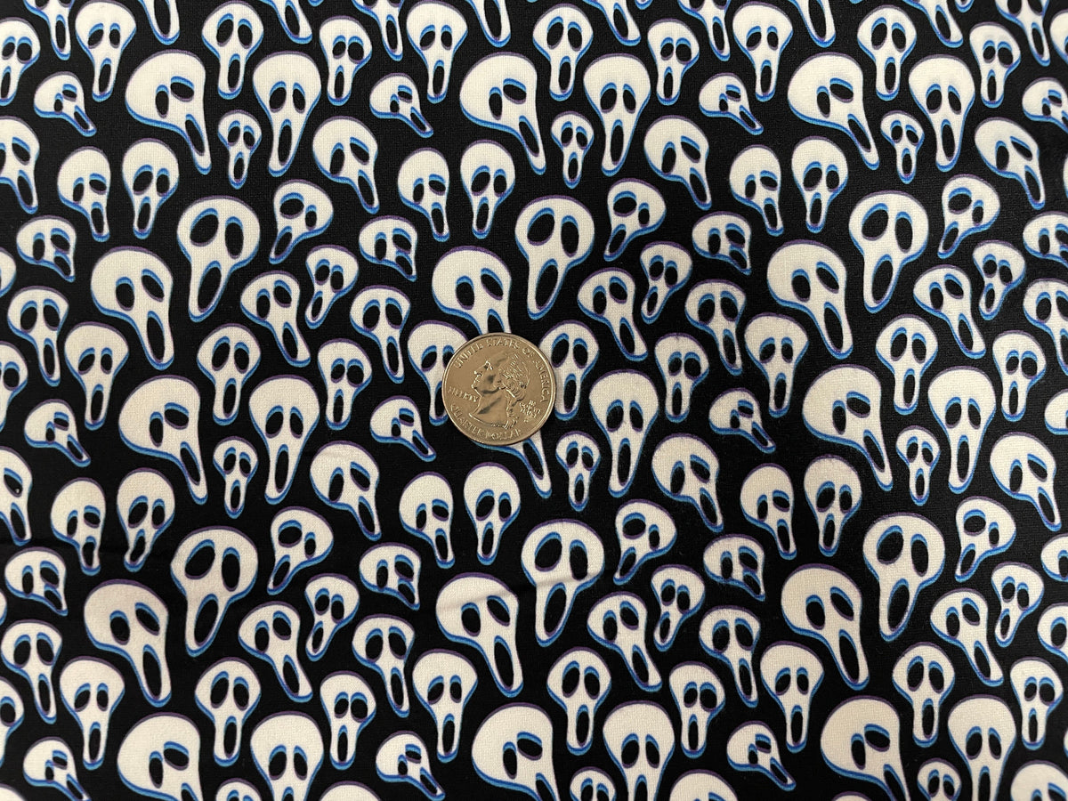Scream Mask Halloween DBP Print #314 Double Brushed Polyester Spandex Apparel Stretch Fabric 190 GSM 58"-60" Wide By The Yard