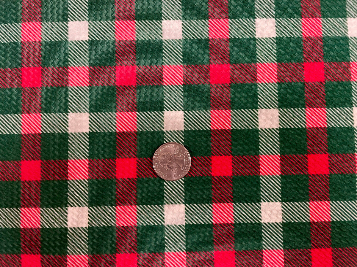 Christmas Plaid Bullet Print #457 Ribbed Scuba Techno Double Knit 2-Way Stretch Poly Spandex Apparel Craft Fabric 58"-60" Wide BTY