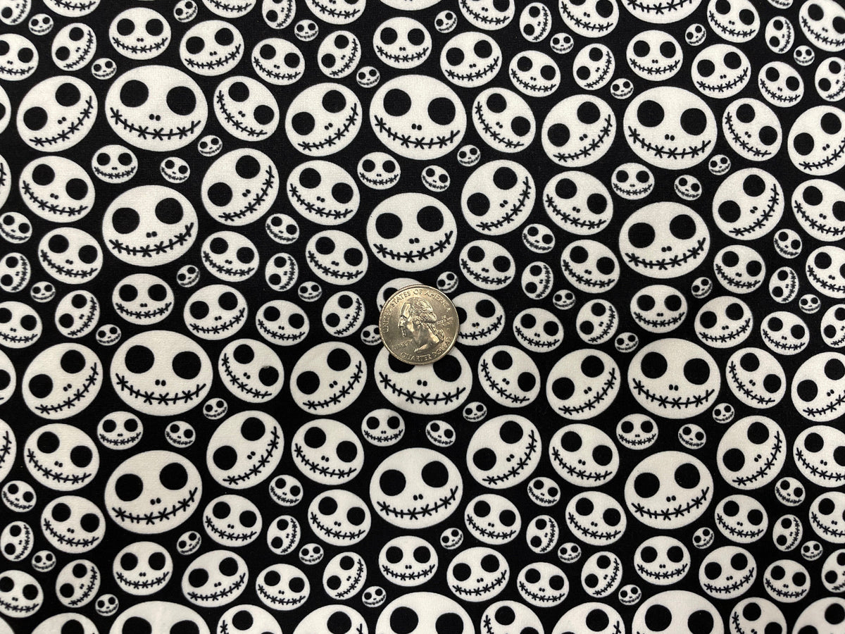 Skeleton Face Halloween DBP Print #274 Double Brushed Polyester Spandex Apparel Stretch Fabric 190 GSM 58"-60" Wide By The Yard
