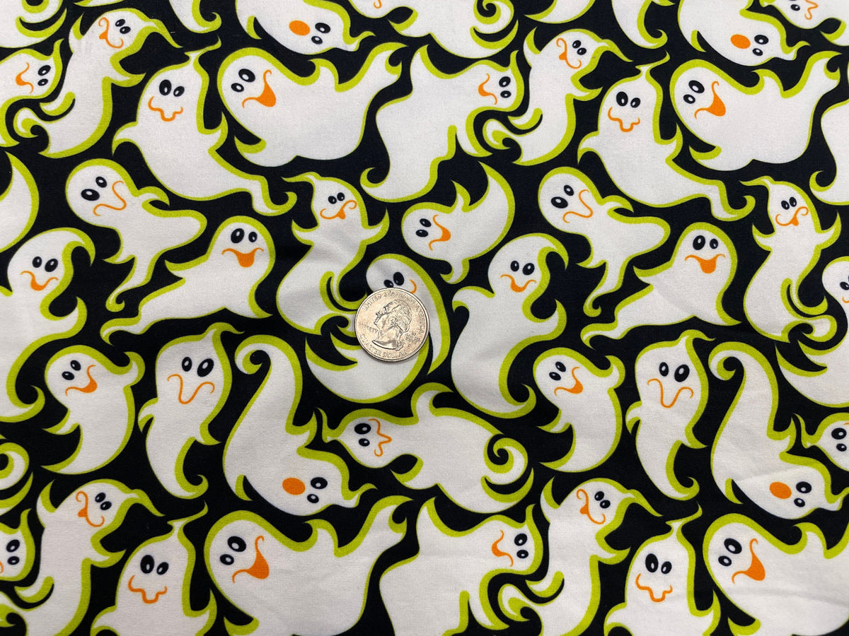Ghosts Halloween DBP Print #275 Double Brushed Polyester Spandex Apparel Stretch Fabric 190 GSM 58"-60" Wide By The Yard