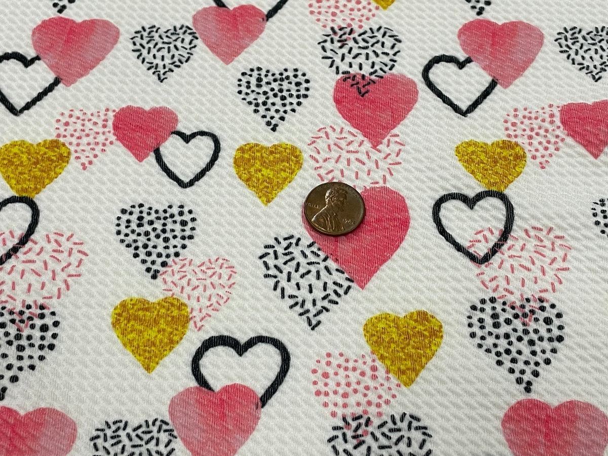 Watercolor Sparkle Hearts Bullet Print #489 Ribbed Scuba Techno Double Knit 2-Way Stretch Poly Spandex Apparel Craft Fabric 58"-60" Wide BTY