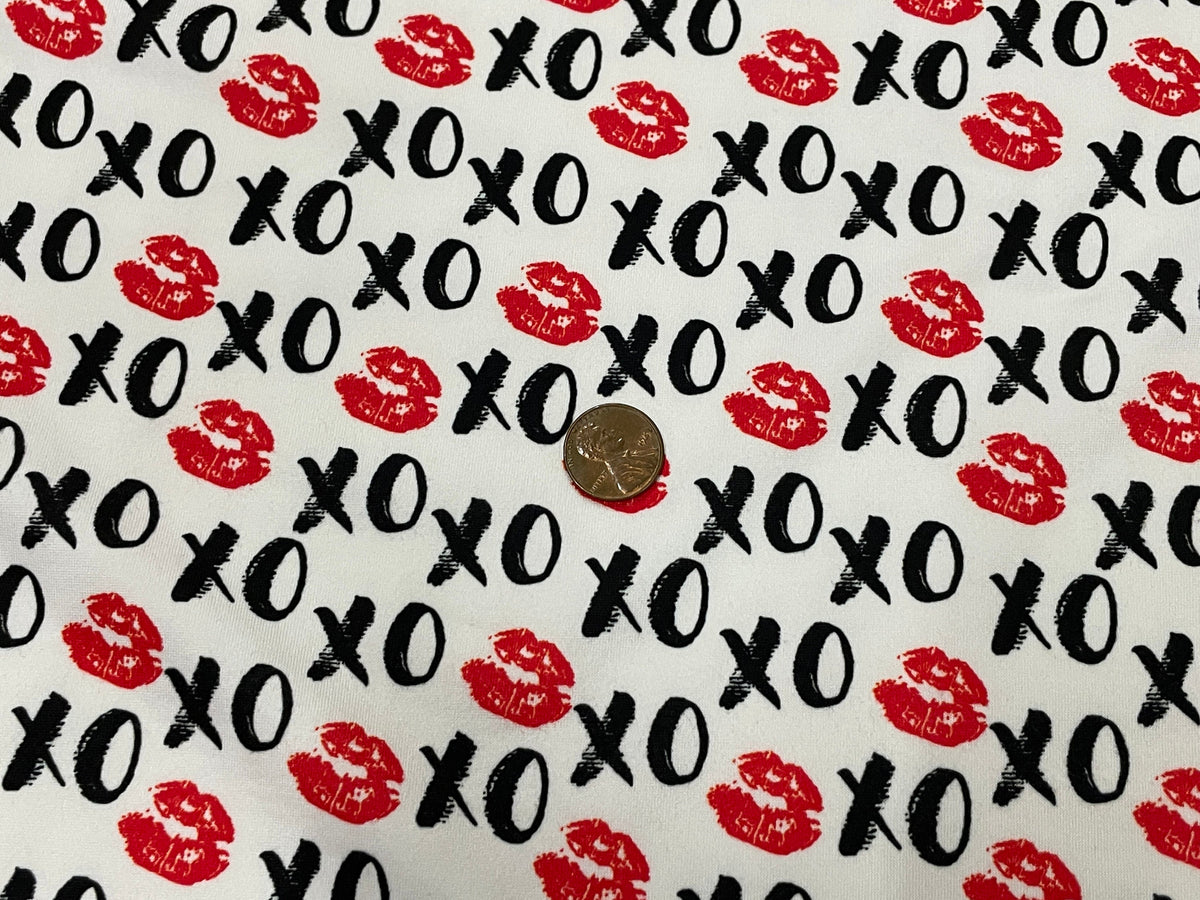XOXO Kisses Lips DBP Print #398 Valentines Double Brushed Polyester Spandex Apparel Stretch Fabric 190 GSM 58"-60" Wide By The Yard