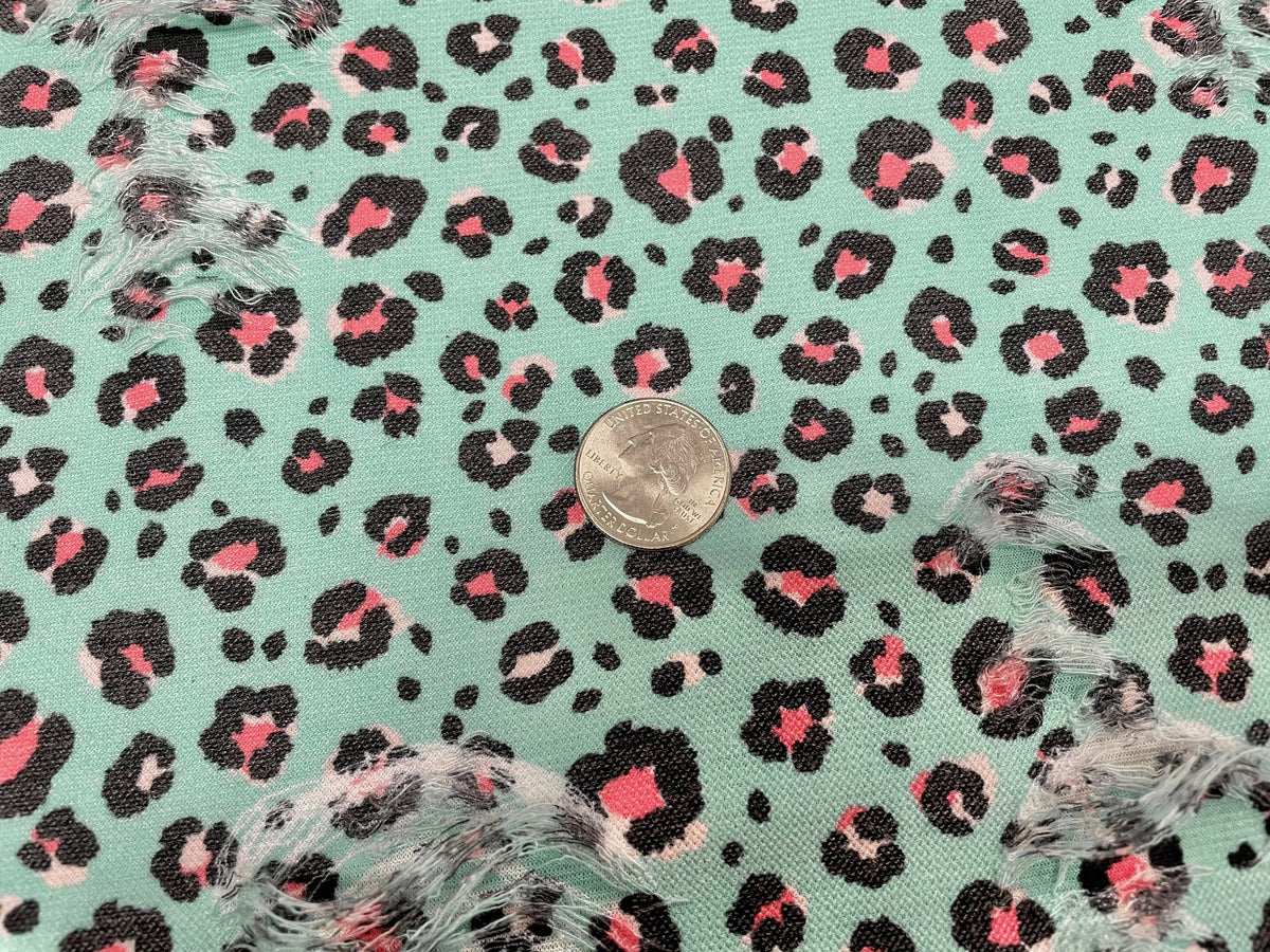 Mint Leopard Distressed Denim Print #1 Polyester Rayon Spandex Stretch Apparel Fabric 58"-60" Wide By The Yard
