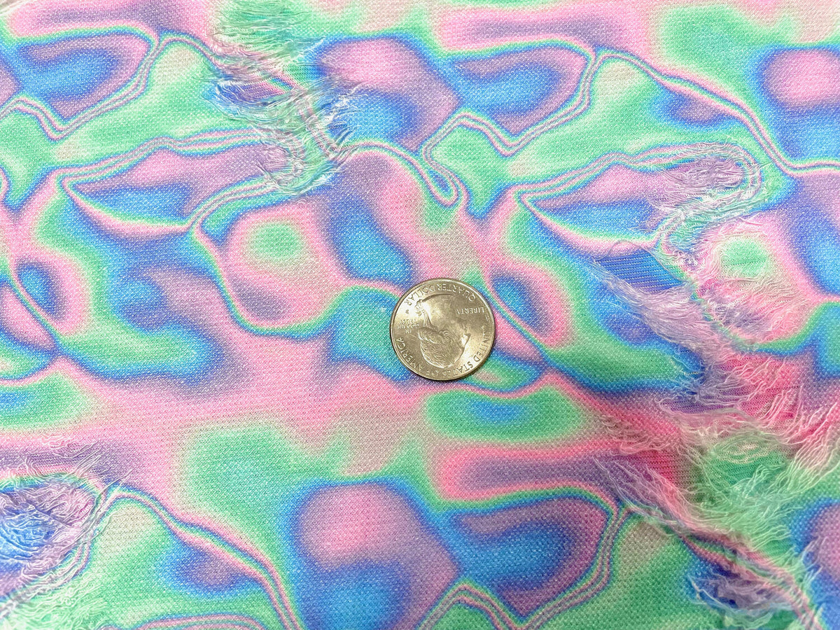 Neon Marble Distressed Denim Print #4 Polyester Rayon Spandex Stretch Apparel Fabric 58"-60" Wide By The Yard