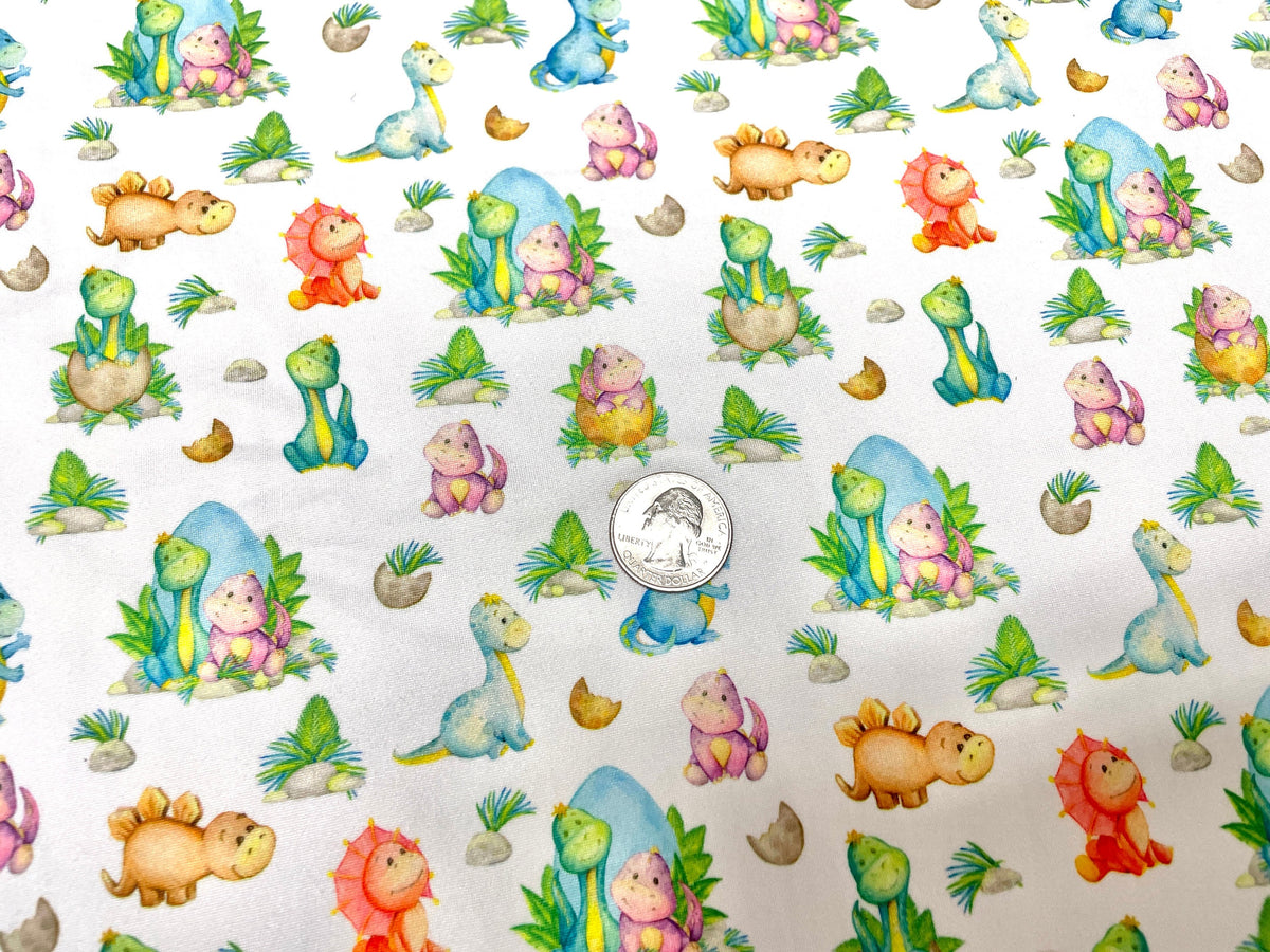 Baby Dinosaur DBP Print #460 Double Brushed Polyester Spandex Apparel Stretch Fabric 190 GSM 58"-60" Wide By The Yard