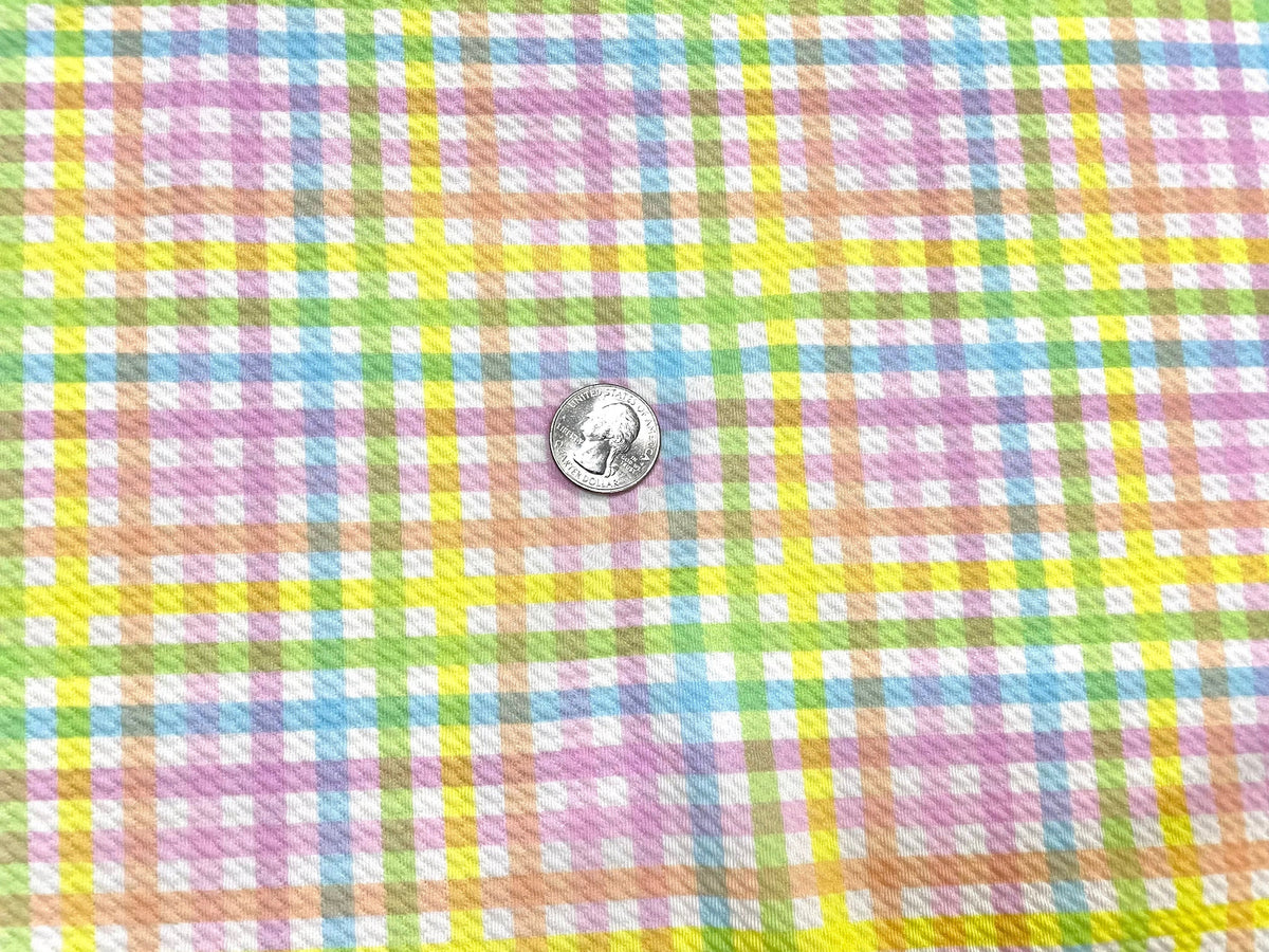 Pastel Plaid Bullet Print #505 Ribbed Scuba Techno Double Knit 2-Way Stretch Poly Spandex Apparel Craft Fabric 58"-60" Wide BTY