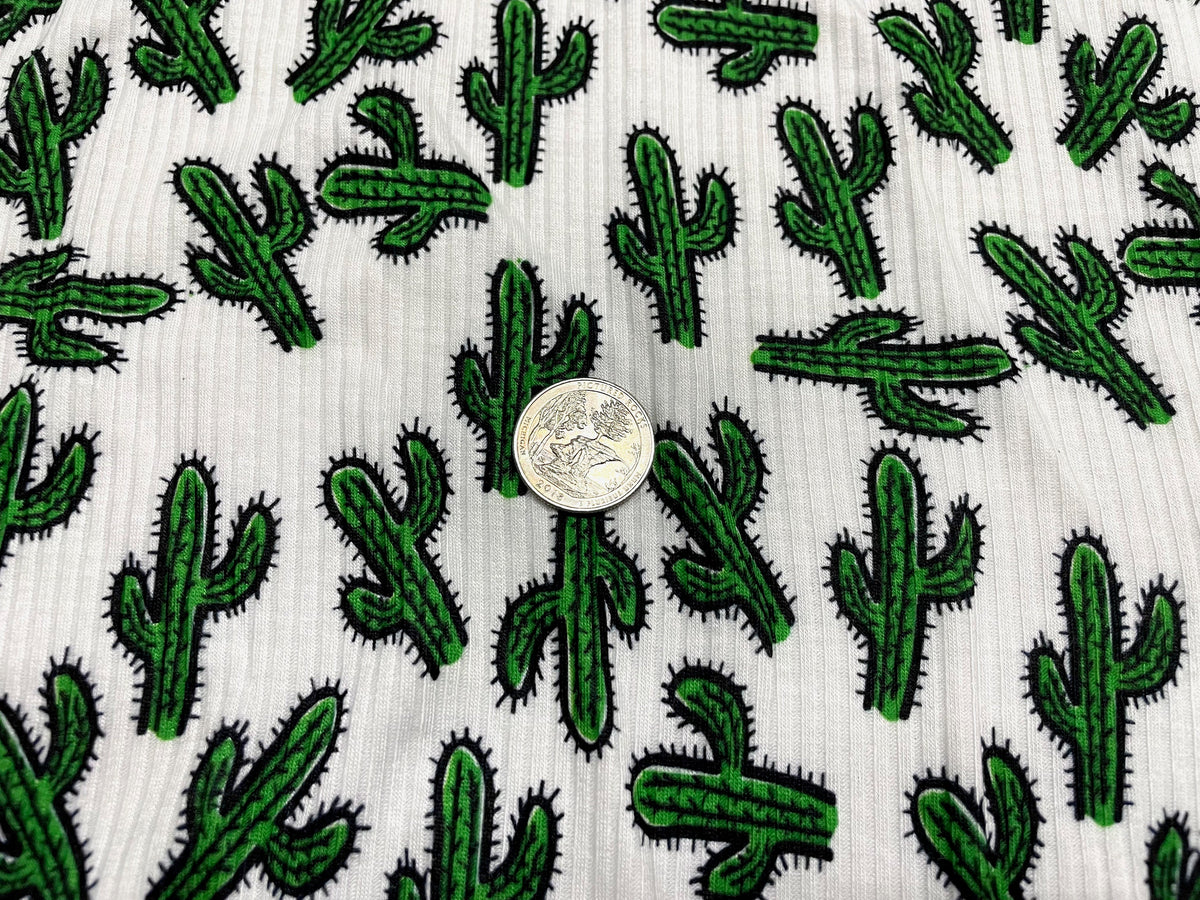 Cactus DBP 4x2 Rib Knit Print #72 Double Brushed Polyester Spandex Stretch 190GSM Apparel Fabric 58"-60" Wide By The Yard