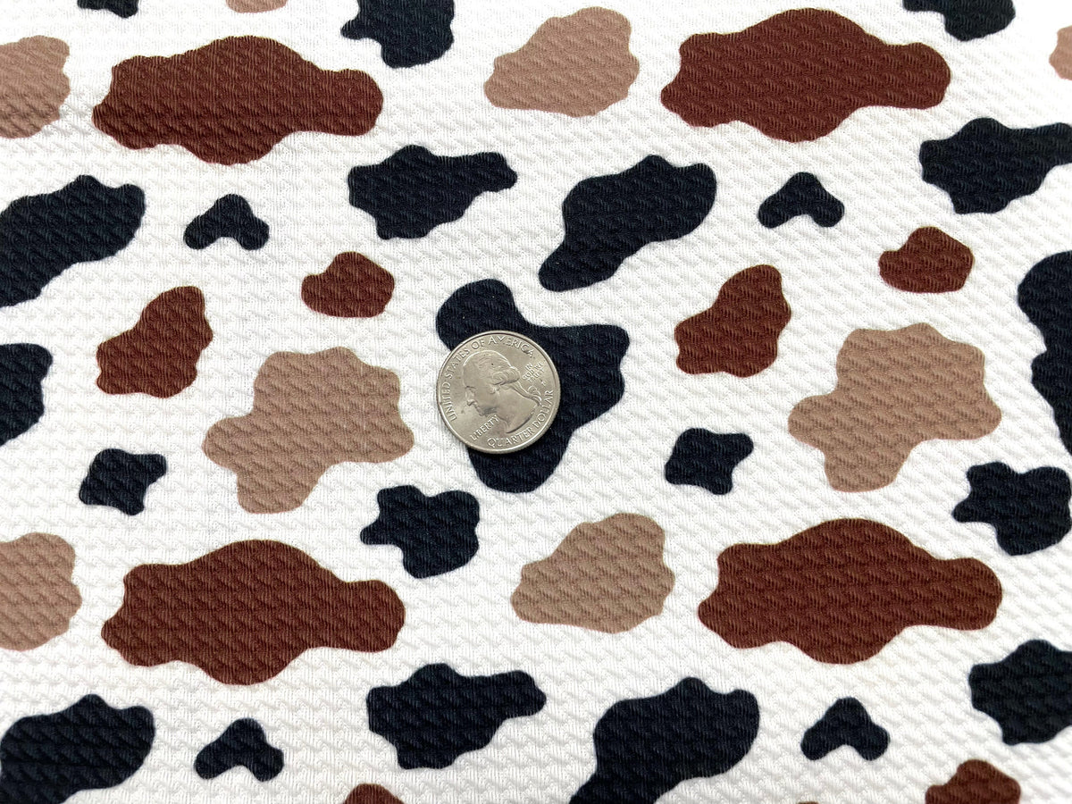 Cow Spot Brown Black Bullet Print #530 Ribbed Scuba Techno Double Knit 2-Way Stretch Poly Spandex Apparel Craft Fabric 58"-60" Wide BTY