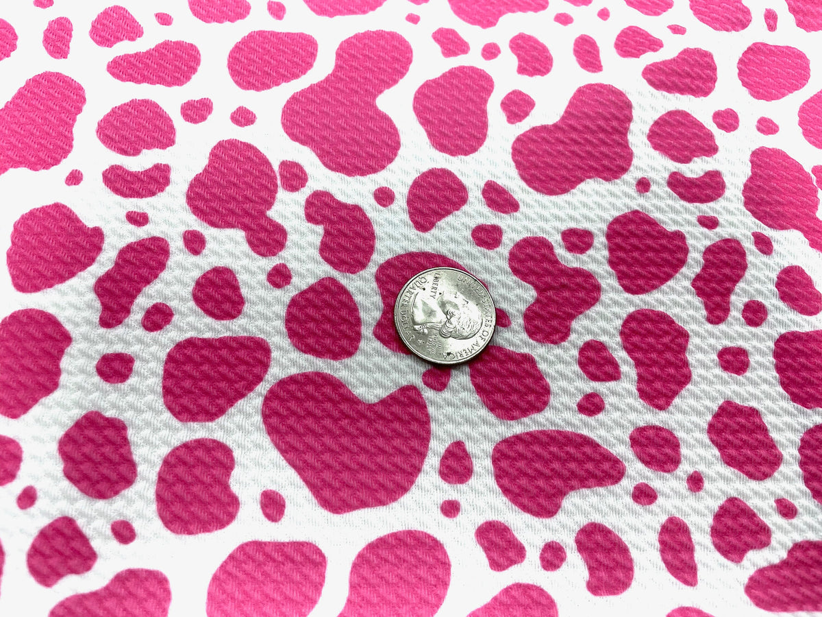 Cow Spot Pink White Bullet Print #535 Ribbed Scuba Techno Double Knit 2-Way Stretch Poly Spandex Apparel Craft Fabric 58"-60" Wide BTY