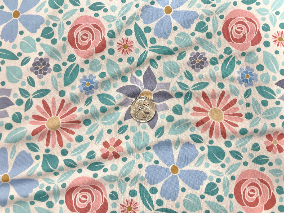 Retro Floral DBP Print #483 Double Brushed Polyester Spandex Apparel Stretch Fabric 190 GSM 58"-60" Wide By The Yard