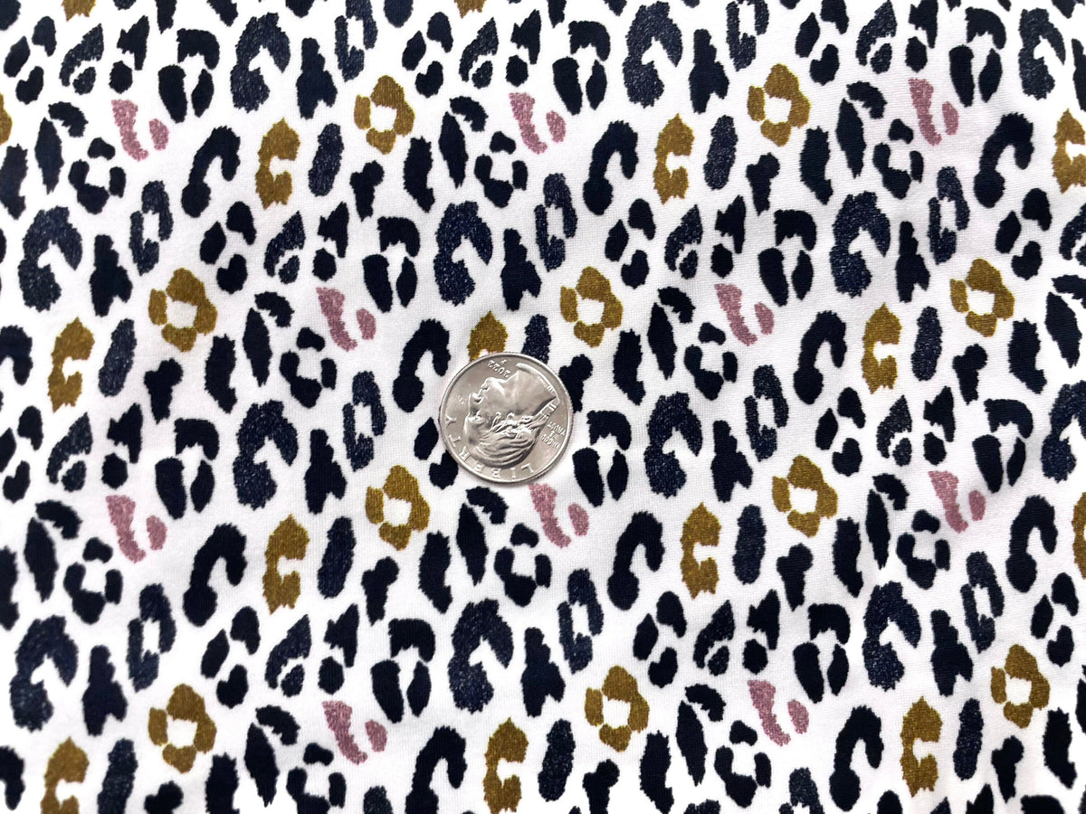 Leopard Glitter DBP Print #490 Double Brushed Polyester Spandex Apparel Stretch Fabric 190 GSM 58"-60" Wide By The Yard