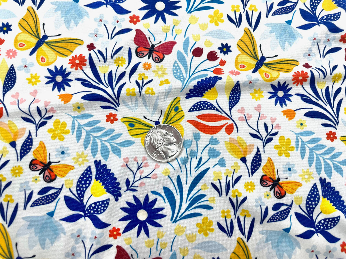 Butterfly Floral DBP Print #497 Double Brushed Polyester Spandex Apparel Stretch Fabric 190 GSM 58"-60" Wide By The Yard