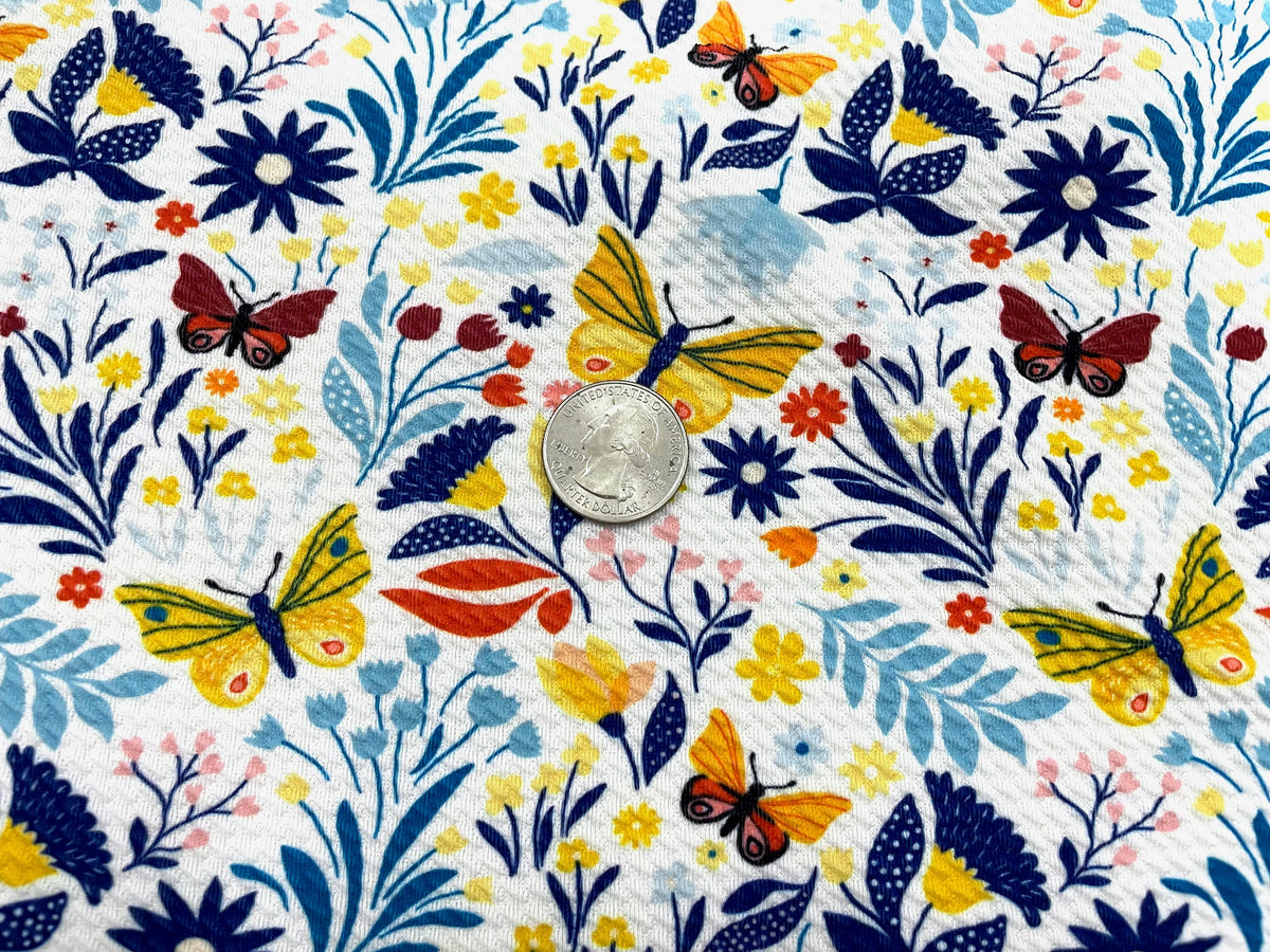 Butterfly Floral Bullet Print #519 Ribbed Scuba Techno Double Knit 2-Way Stretch Poly Spandex Apparel Craft Fabric 58"-60" Wide BTY