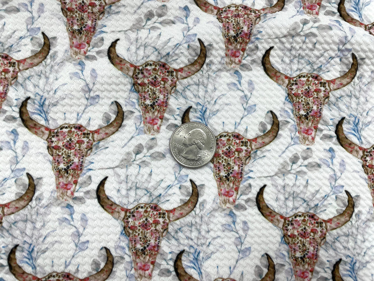 Boho Cow Skull Bullet Print #540 Ribbed Scuba Techno Double Knit 2-Way Stretch Poly Spandex Apparel Craft Fabric 58"-60" Wide BTY