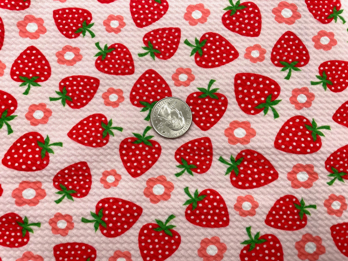 Strawberry Floral Bullet Print #558 Ribbed Scuba Techno Double Knit 2-Way Stretch Poly Spandex Apparel Craft Fabric 58"-60" Wide BTY