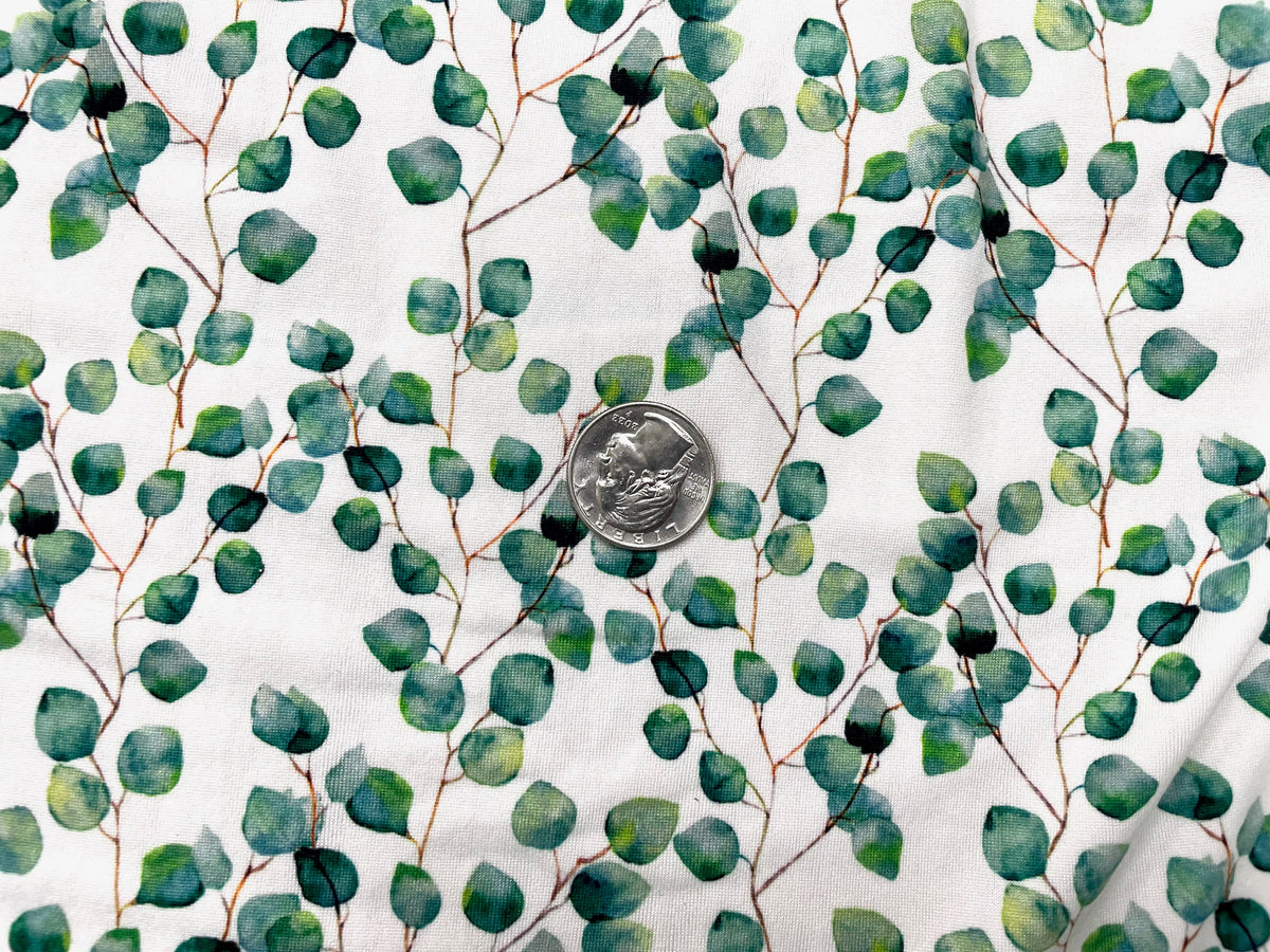 Watercolor Eucalyptus DBP Print #478 Double Brushed Polyester Spandex Apparel Stretch Fabric 190 GSM 58"-60" Wide By The Yard