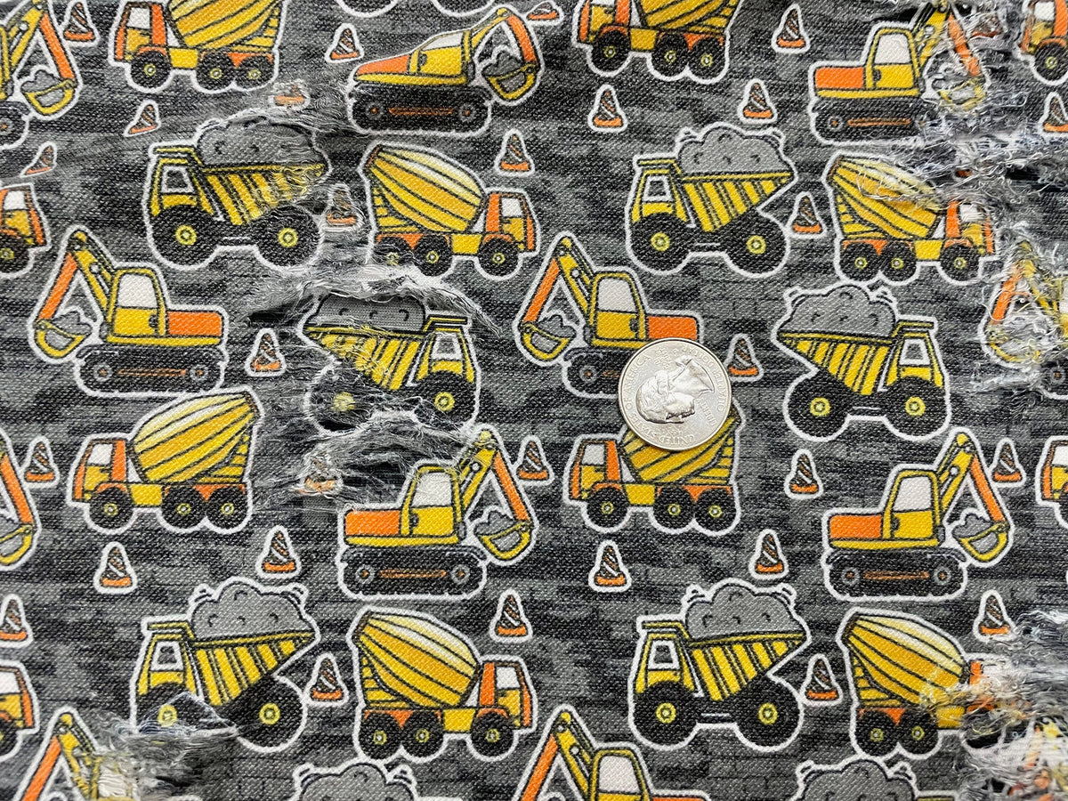 Construction Trucks Distressed Denim Print #19 Polyester Rayon Spandex Stretch Apparel Fabric 58"-60" Wide By The Yard