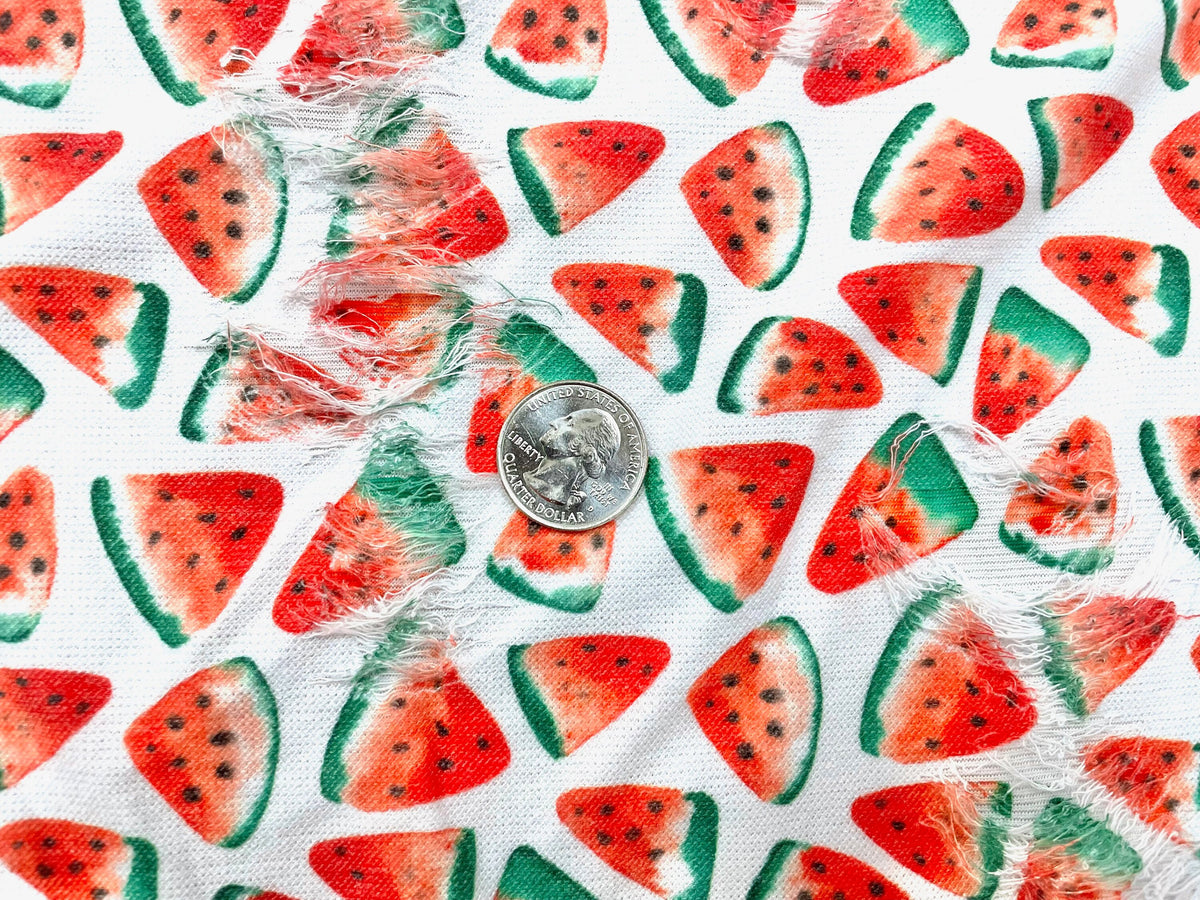 Watermelon Distressed Denim Print #34 Polyester Rayon Spandex Stretch Apparel Fabric 58"-60" Wide By The Yard