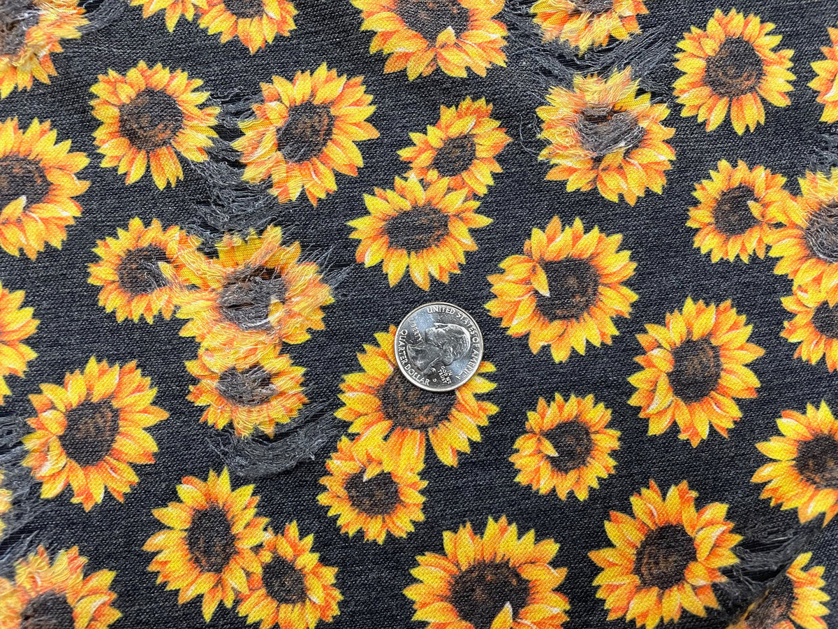 Sunflower Distressed Denim Print #35 Polyester Rayon Spandex Stretch Apparel Fabric 58"-60" Wide By The Yard