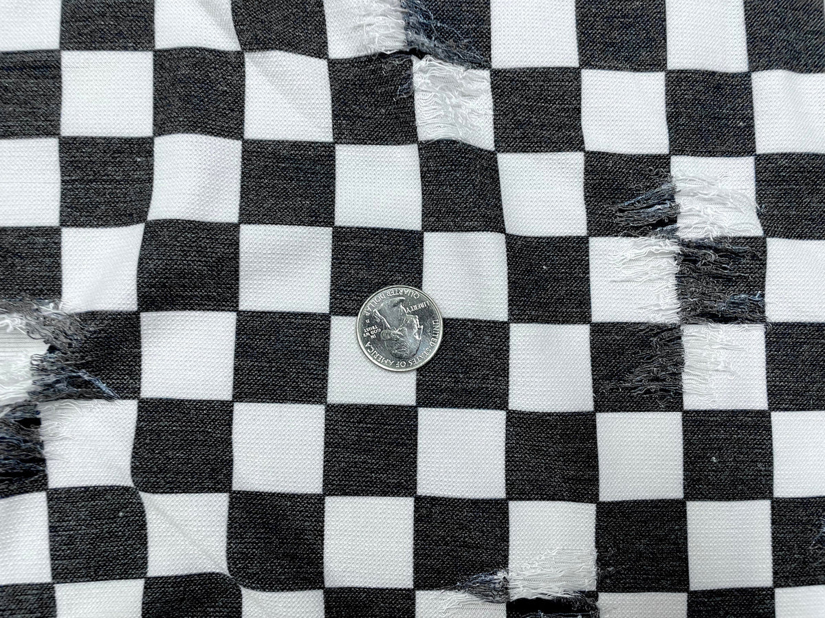 Checkerboard Black White Distressed Denim Print #36 Polyester Rayon Spandex Stretch Apparel Fabric 58"-60" Wide By The Yar