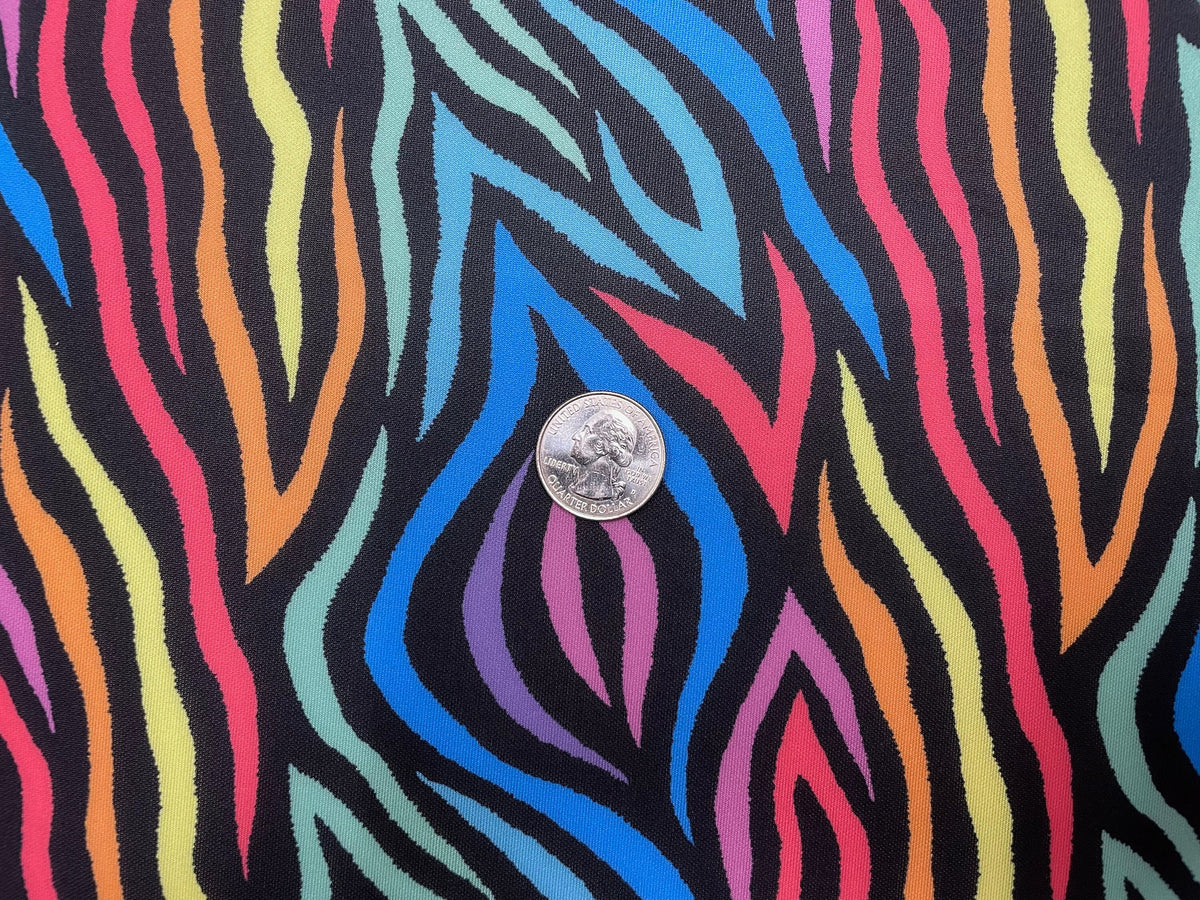Zebra Multi-Color Super Scuba Techno Print #35 Double Knit 2-Way Stretch Fabric Poly Spandex Apparel Craft Fabric 58"-60" Wide By The Yard