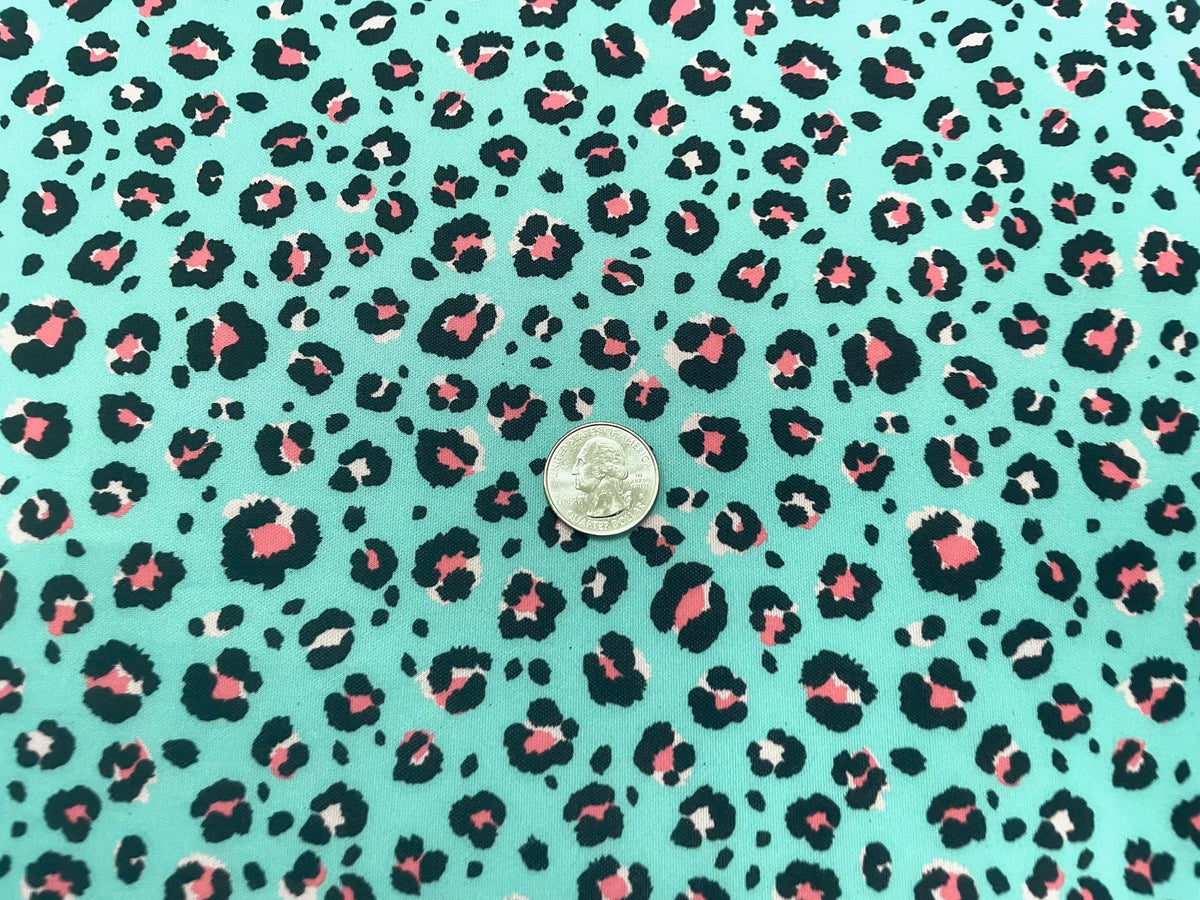 Leopard Mint Super Scuba Techno Print #43 Techno Double Knit 2-Way Stretch Fabric Poly Spandex Apparel Craft Fabric 58"-60" Wide By The Yard