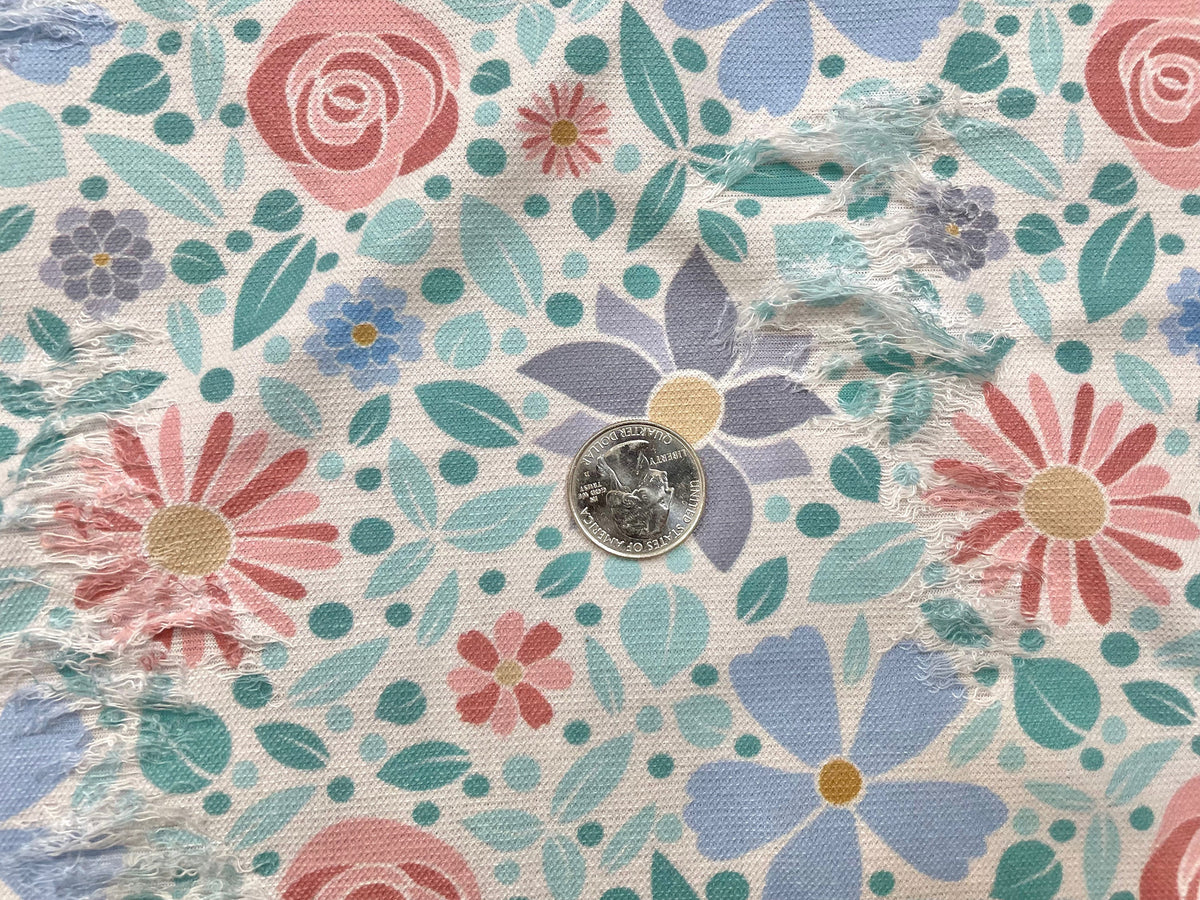 Retro Floral Distressed Denim Print #16 Polyester Rayon Spandex Stretch Apparel Fabric 58"-60" Wide By The Yard