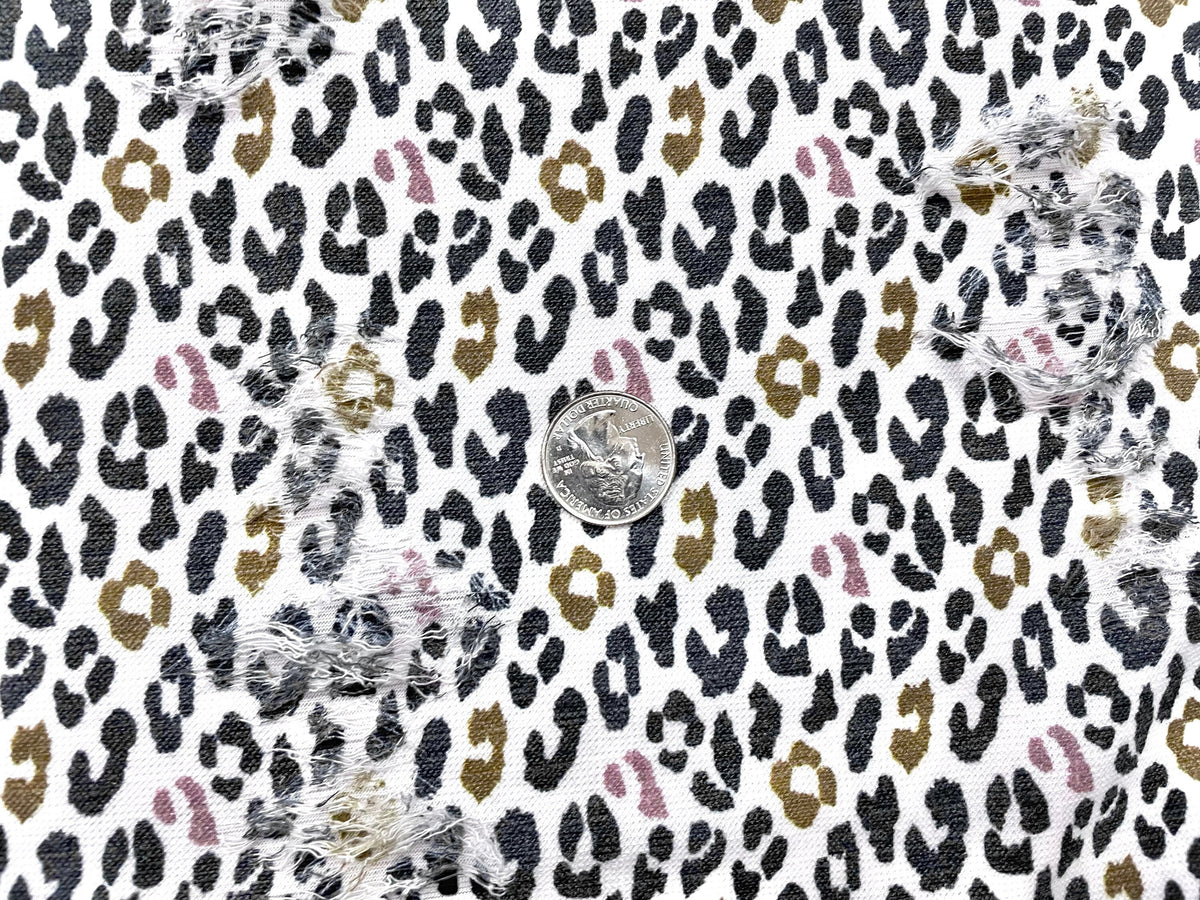 Leopard Glitter Distressed Denim Print #17 Polyester Rayon Spandex Stretch Apparel Fabric 58"-60" Wide By The Yard